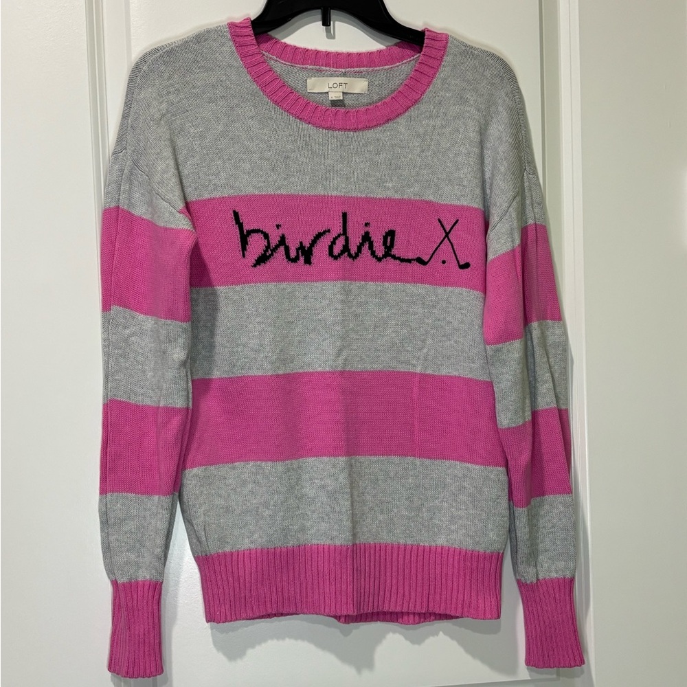 LOFT Ann Taylor Birdie Golf Club Pink Gray Cotton Sweater Size Small